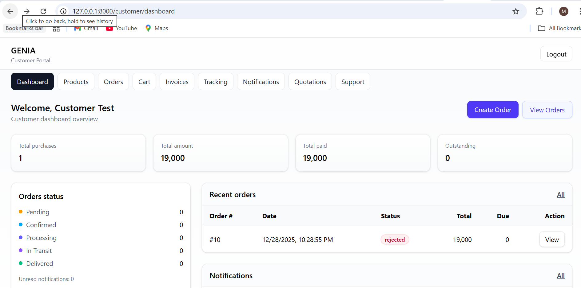 Customer product tab